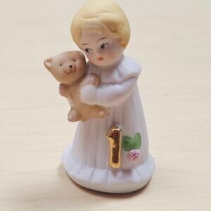 VTG-Growing-Up Birthday Girls Blond Age 1 1981 Enesco Porcelain Figurine Gold 1